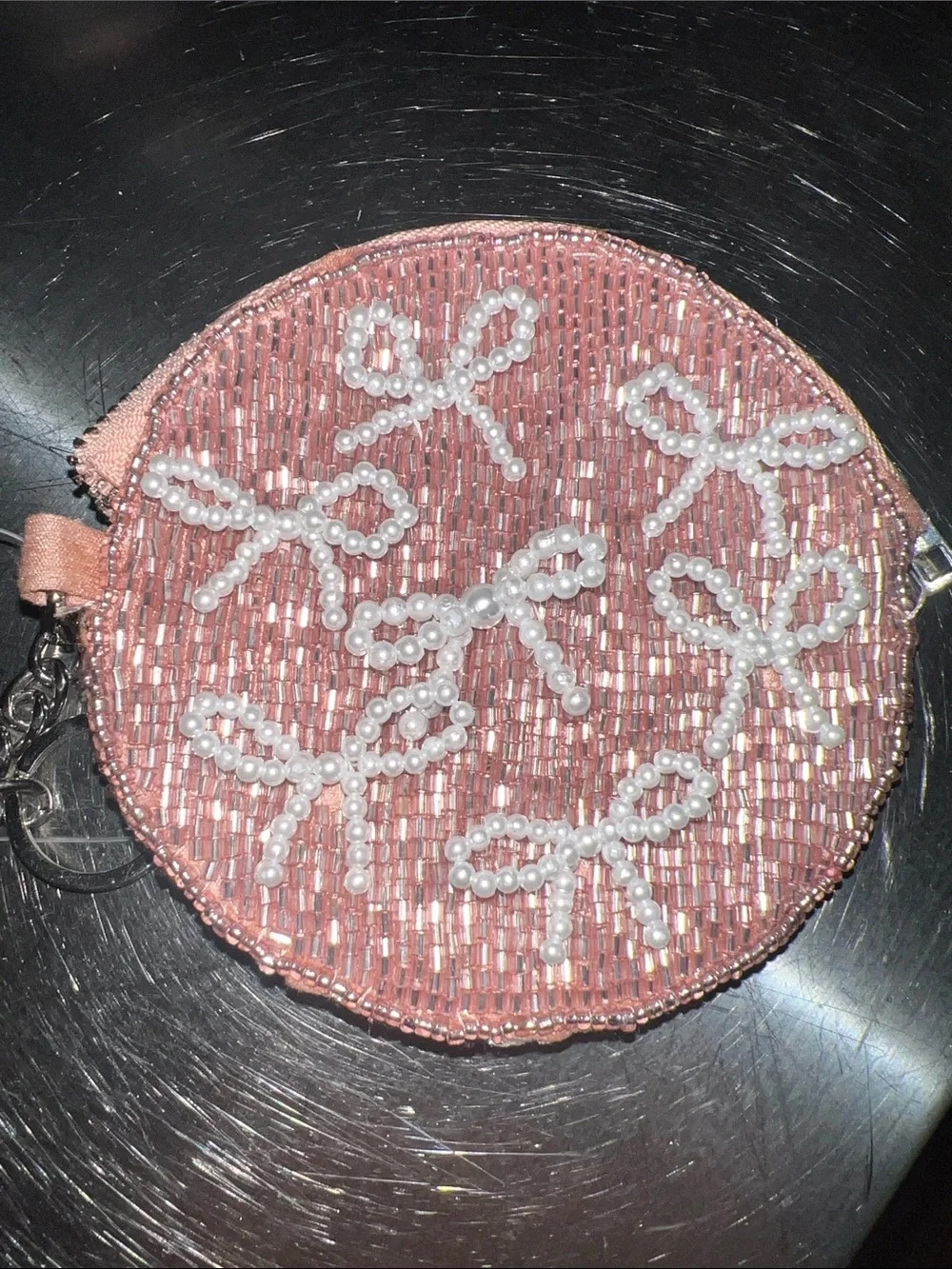 On 34th Coin Purse Pink Sequin Bow Coin Pouch Keychain - Picture 6 of 7